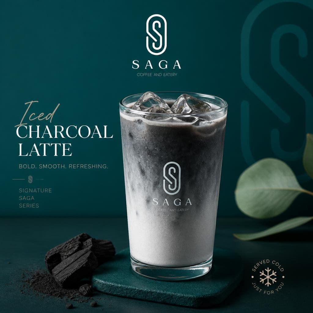 Iced Charcoal Latte menu Saga Coffee House